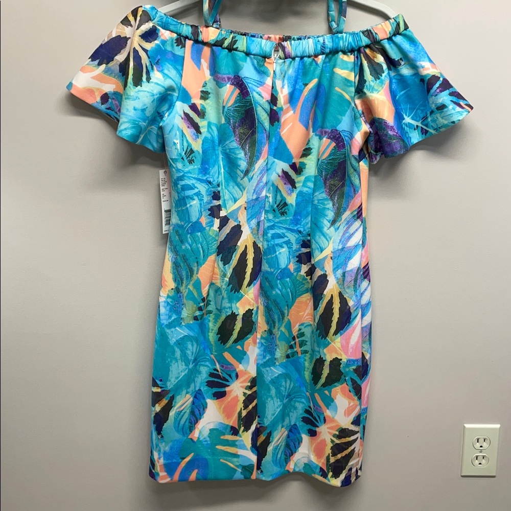NWT Gianni Bini Addison Strapless Tropical Floral Dress Mint Seafoam / Peach S - Picture 5 of 16